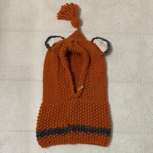🌷3 for$25🌷Unbranded, US OS, Orange Grey & White Knit Fox Ear Cowl Neck Hat